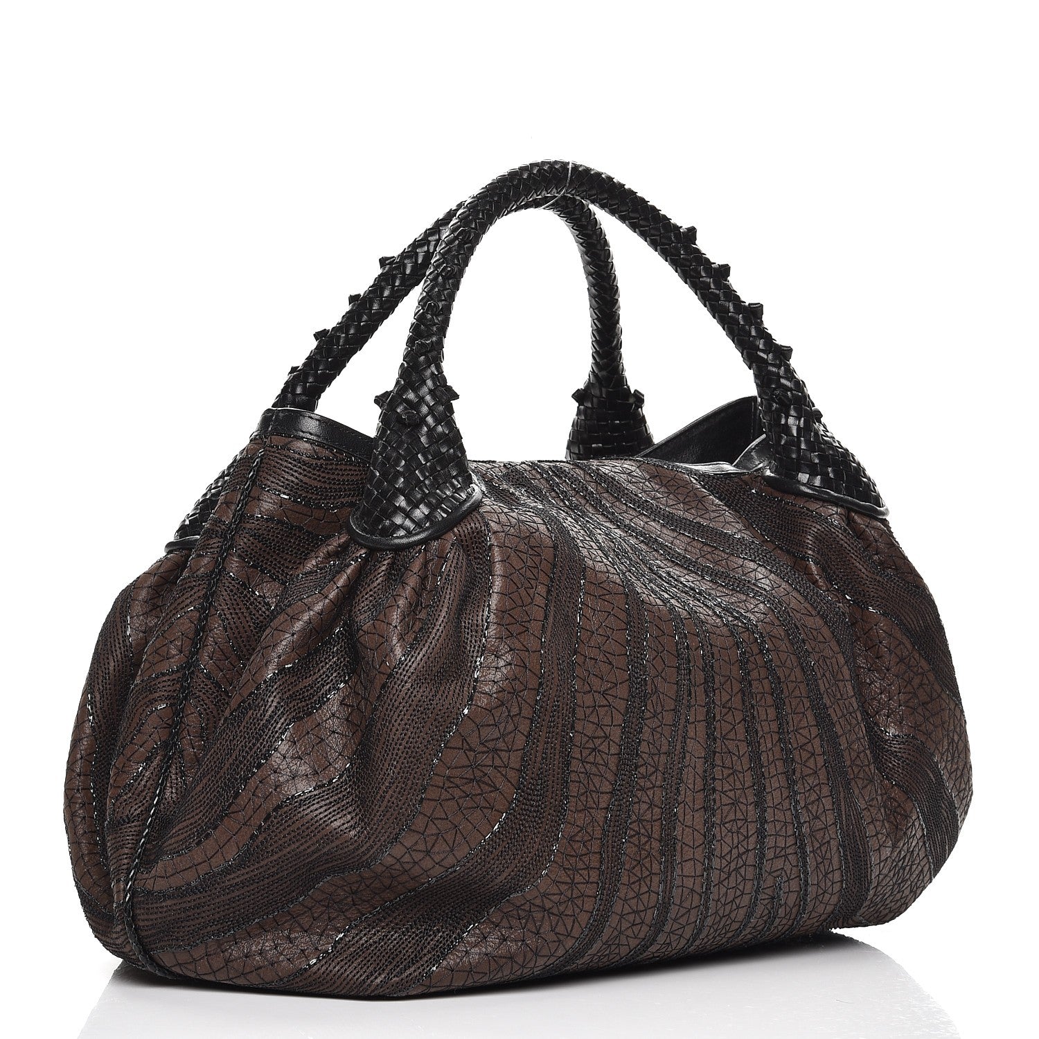 Fendi Calfskin Embroidered Spy Brown Black Gold 3 of 8
