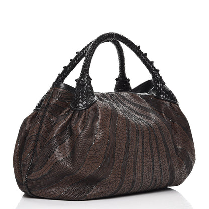 Fendi Calfskin Embroidered Spy Brown Black Gold 3 of 8