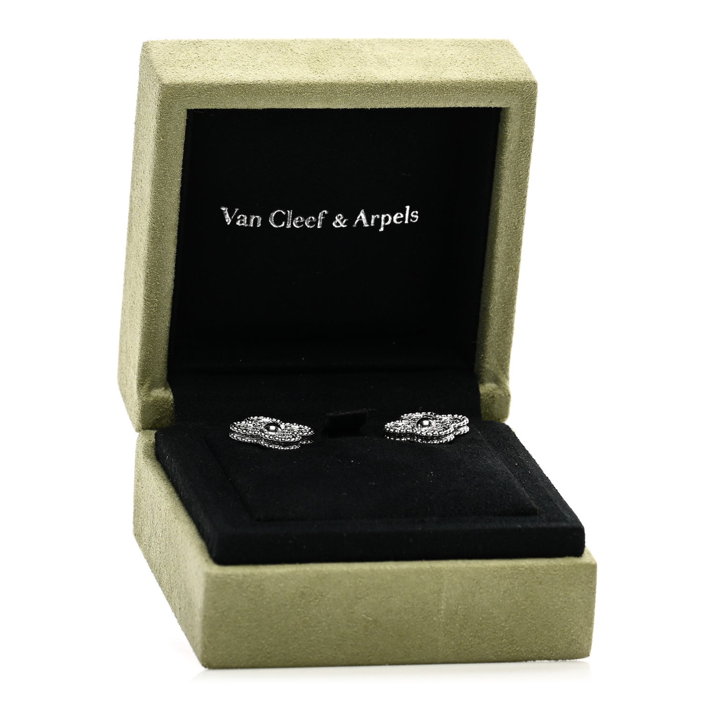 18K White Gold Diamond Vintage Alhambra Earrings