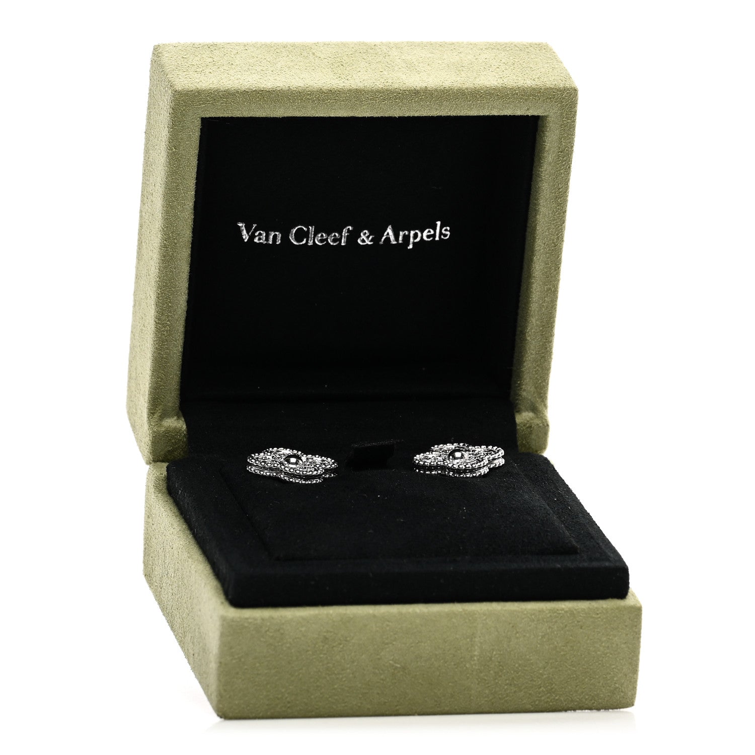 Van Cleef & Arpels 18K White Gold Diamond Vintage Alhambra Earrings 5 of 5