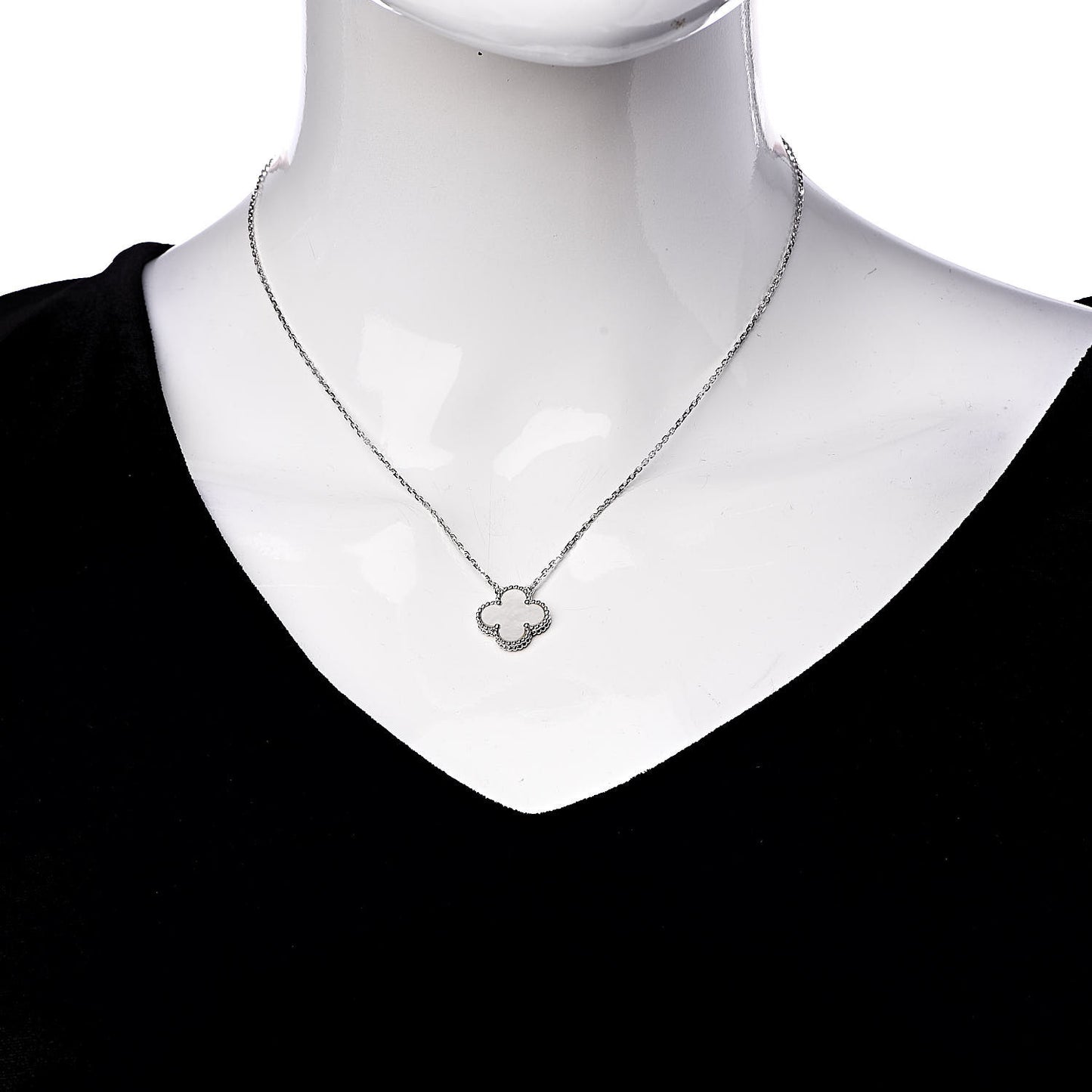 18K White Gold Mother of Pearl Vintage Alhambra Pendant Necklace
