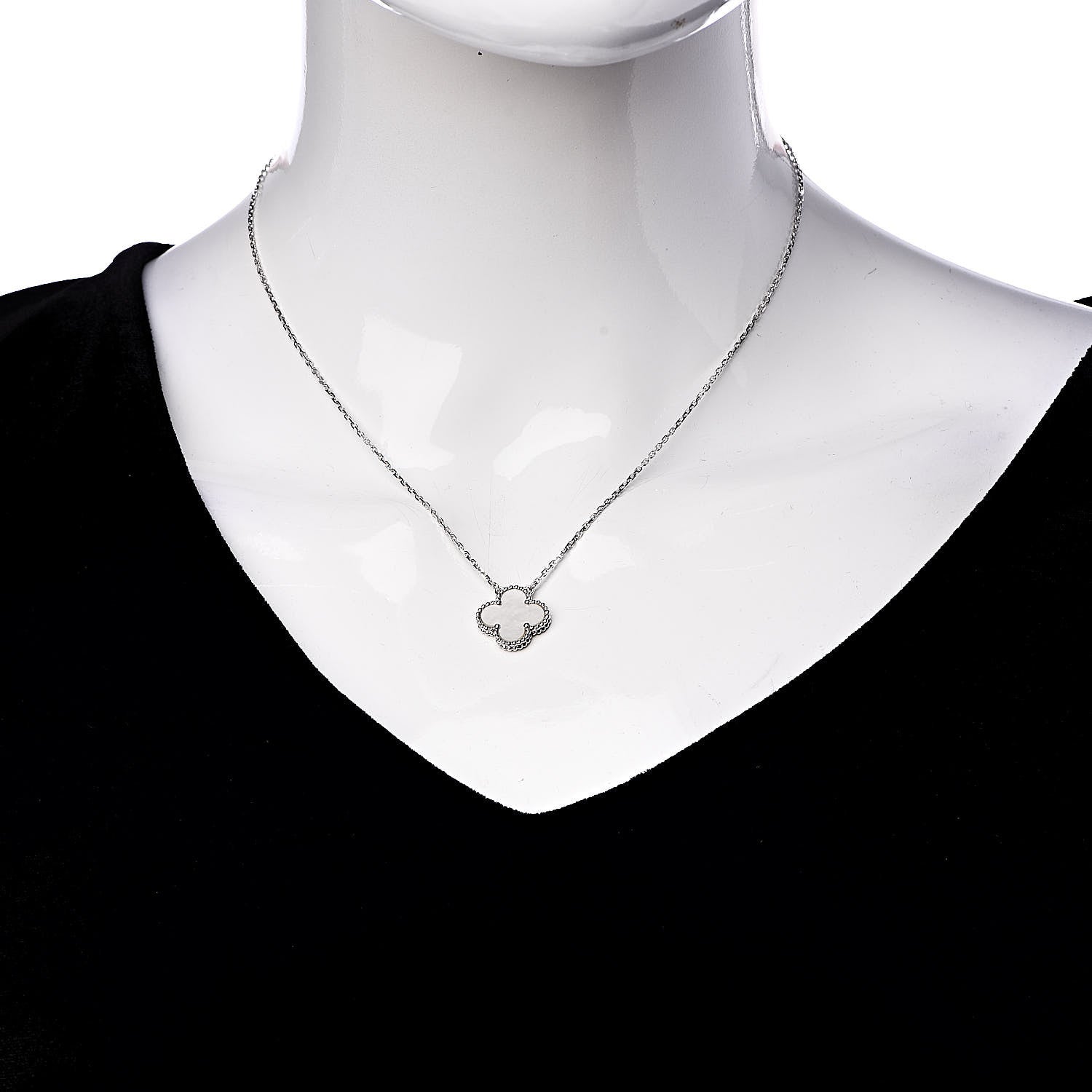 Van Cleef & Arpels 18K White Gold Mother of Pearl Vintage Alhambra Pendant Necklace 2 of 6