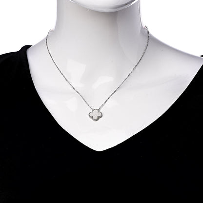 Van Cleef & Arpels 18K White Gold Mother of Pearl Vintage Alhambra Pendant Necklace 2 of 6
