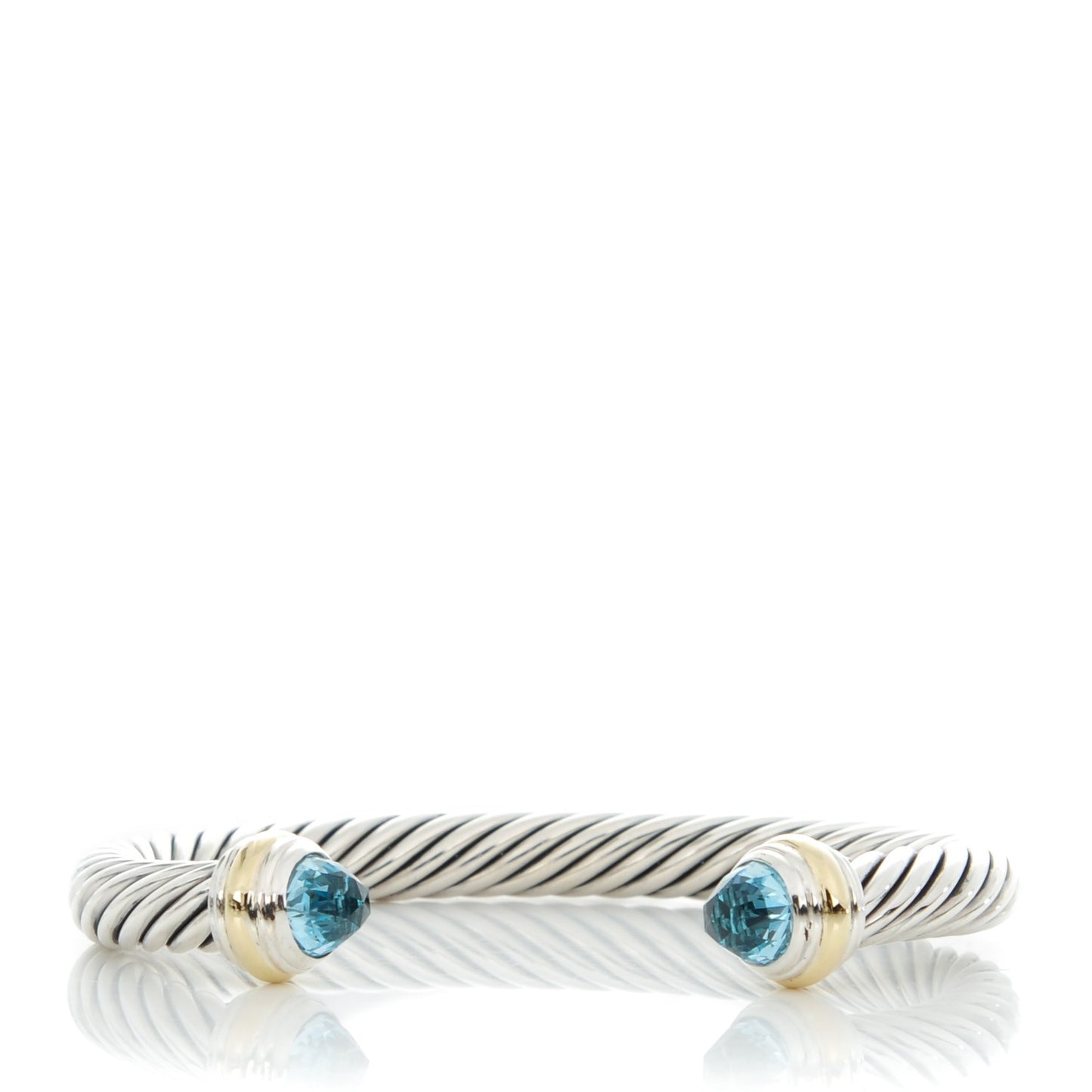 Sterling Silver 14K Yellow Gold Blue Topaz 7mm Cable Classics Bracelet