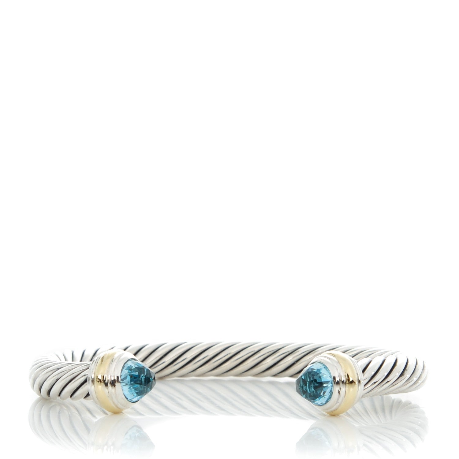 David Yurman Sterling Silver 14K Yellow Gold Blue Topaz 7mm Cable Classics Bracelet 1 of 5
