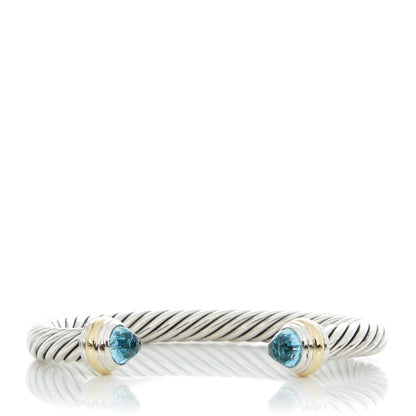 David Yurman Sterling Silver 14K Yellow Gold Blue Topaz 7mm Cable Classics Bracelet 1 of 5