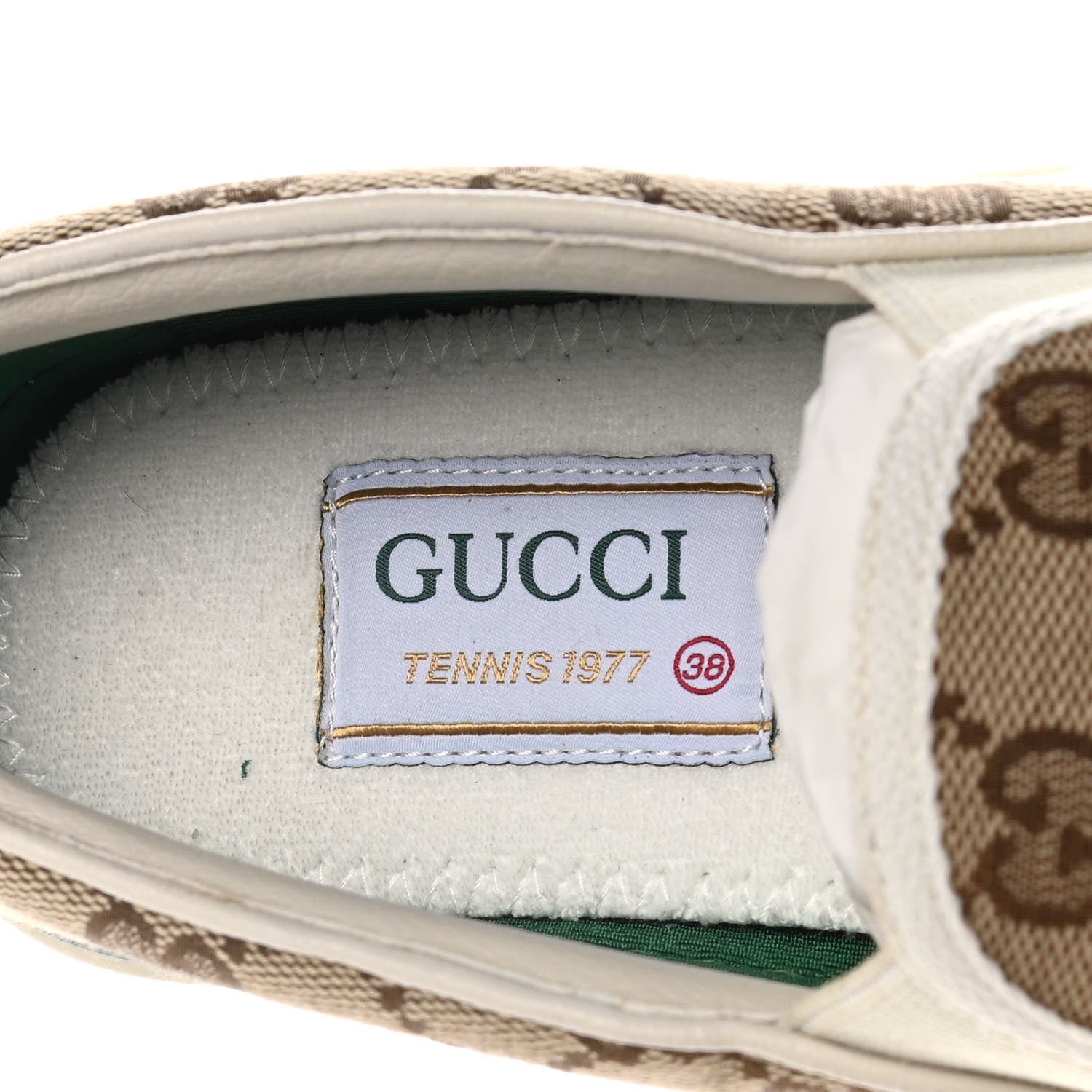 Gucci GG Monogram Womens 1977 Tennis Slip On 30mm Sneakers 38 Beige Ebony Mystic White 7 of 8