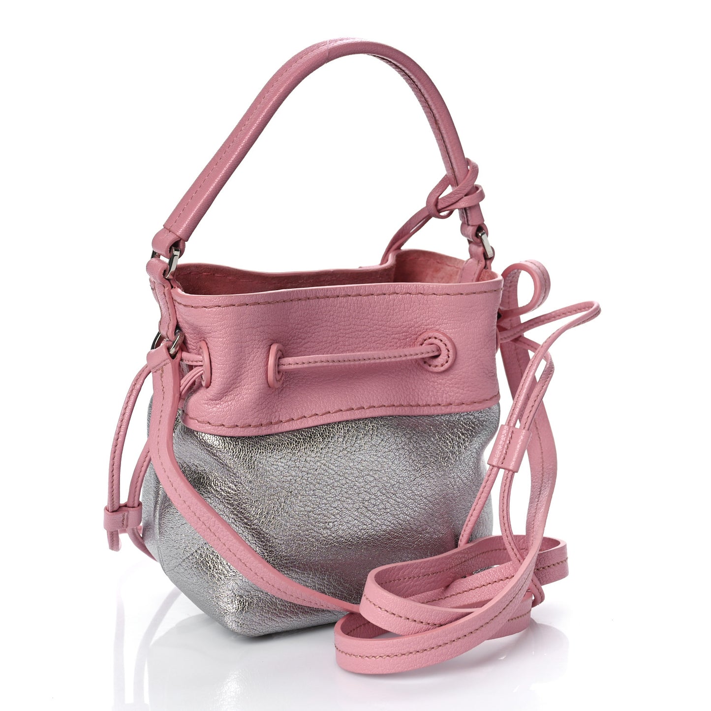 Goatskin Madras Bi-Color Bucket Bag Chrome Rosa