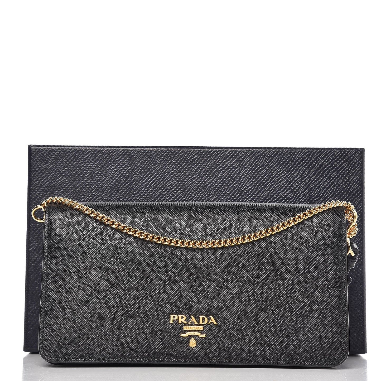 Saffiano Metal Mini Flap Crossbody Wristlet Bag Black