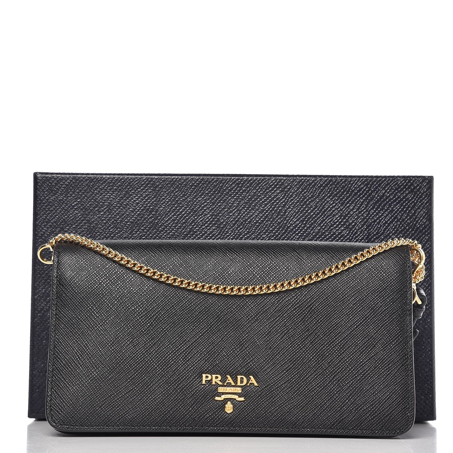 Prada Saffiano Metal Mini Flap Crossbody Wristlet Bag Black 8 of 8