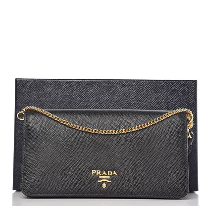 Prada Saffiano Metal Mini Flap Crossbody Wristlet Bag Black 8 of 8