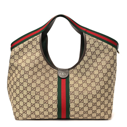 Gucci GG Monogram Web Large Giglio Tote Beige Brown 1 of 10