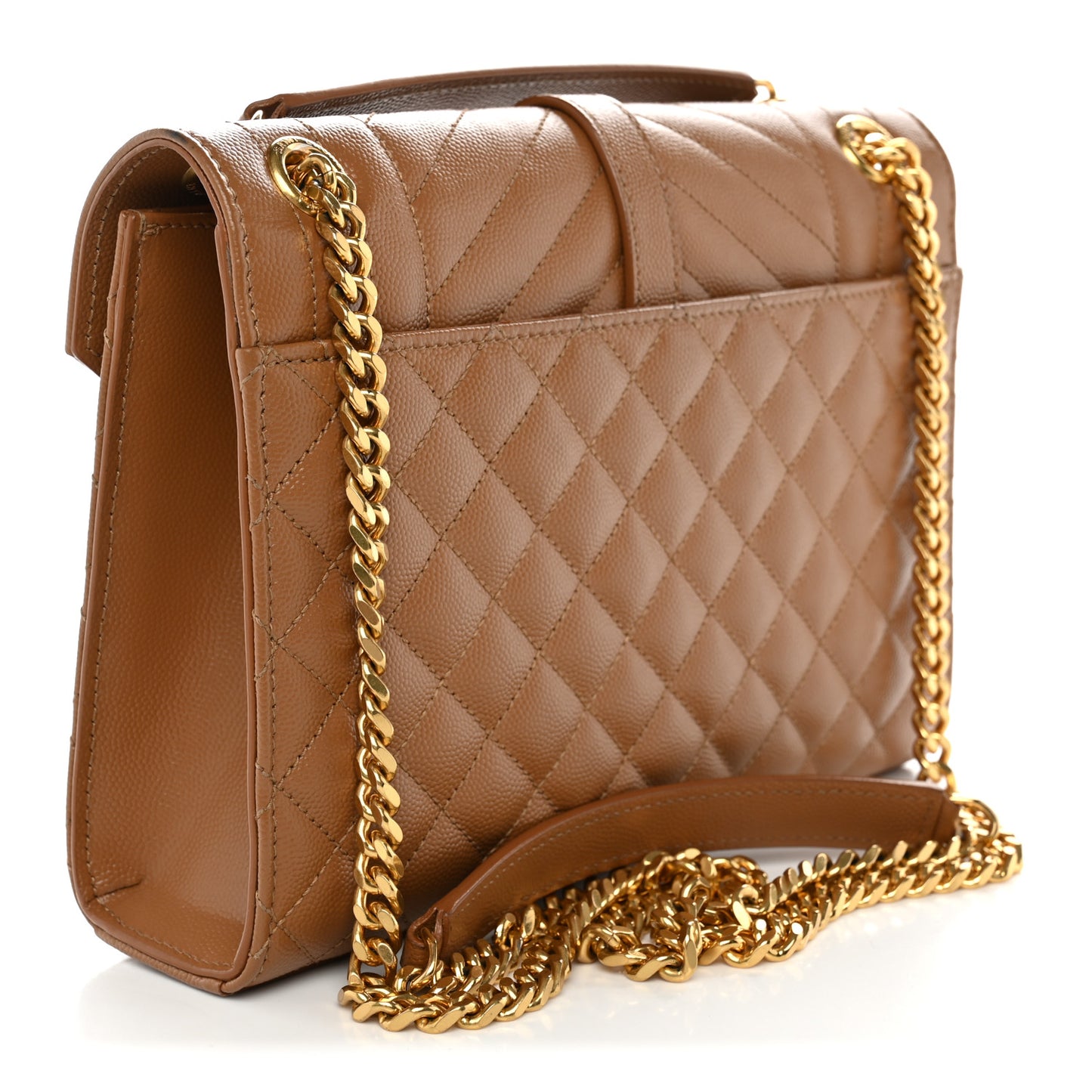 Grain De Poudre Textured Mixed Matelasse Medium Triquilt Monogram Satchel Dark Cork