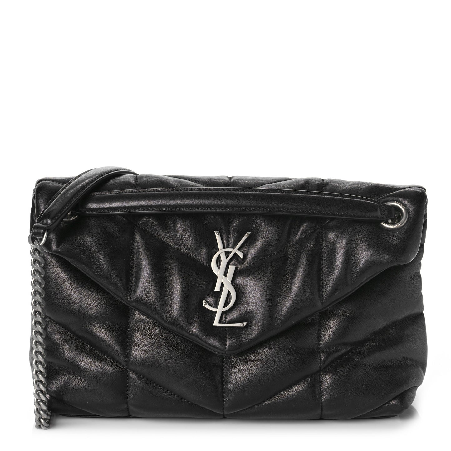 Lambskin Quilted Small Loulou Puffer Monogram Chain Satchel Black