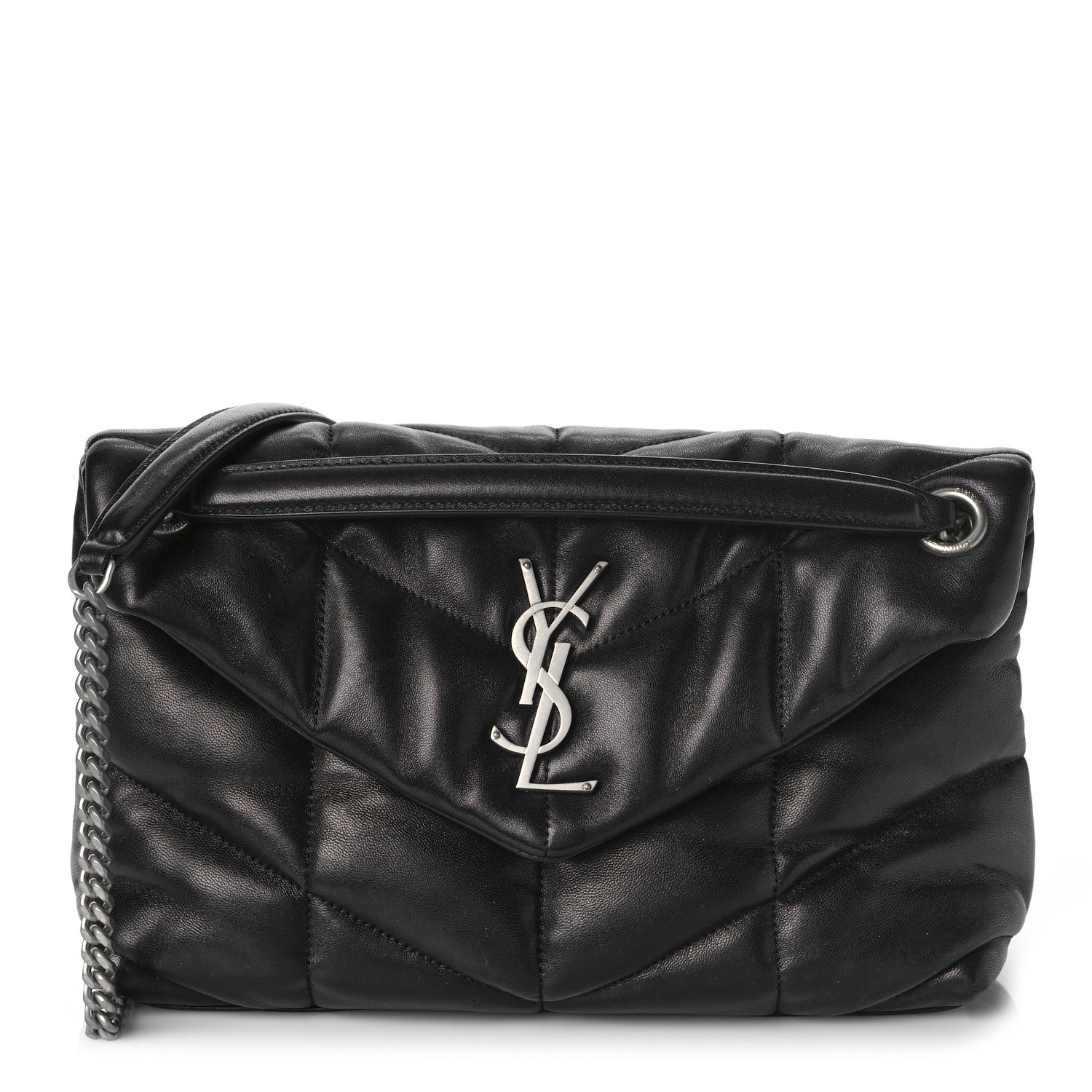 Saint Laurent Lambskin Quilted Small Loulou Puffer Monogram Chain Satchel Black 1 of 10