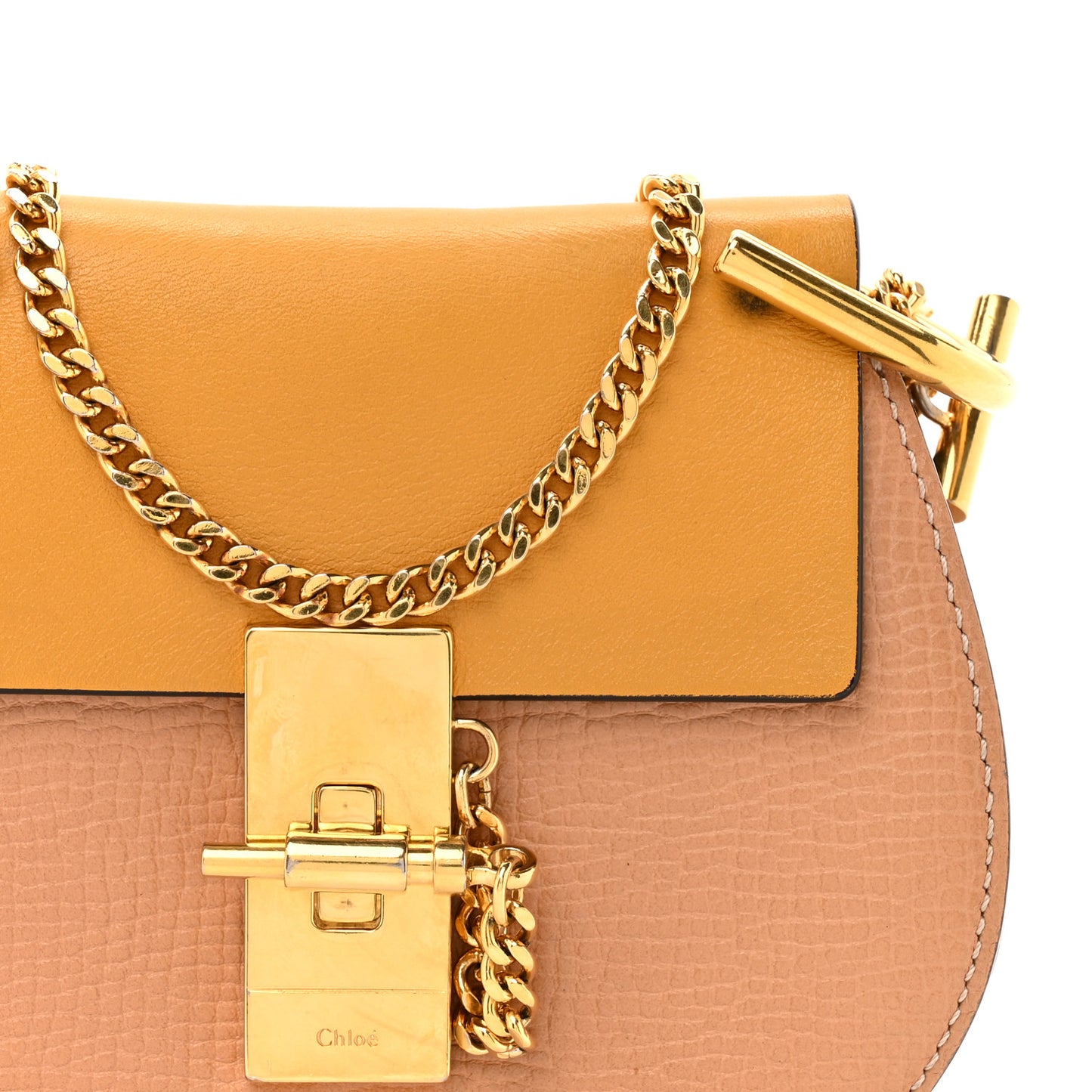 Grained Calfskin Lambskin Nano Bi-Color Drew Shoulder Bag Beige Yellow