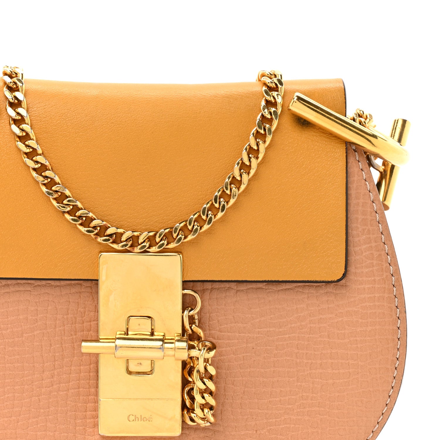 Chloe Grained Calfskin Lambskin Nano Bi-Color Drew Shoulder Bag Beige Yellow 8 of 11