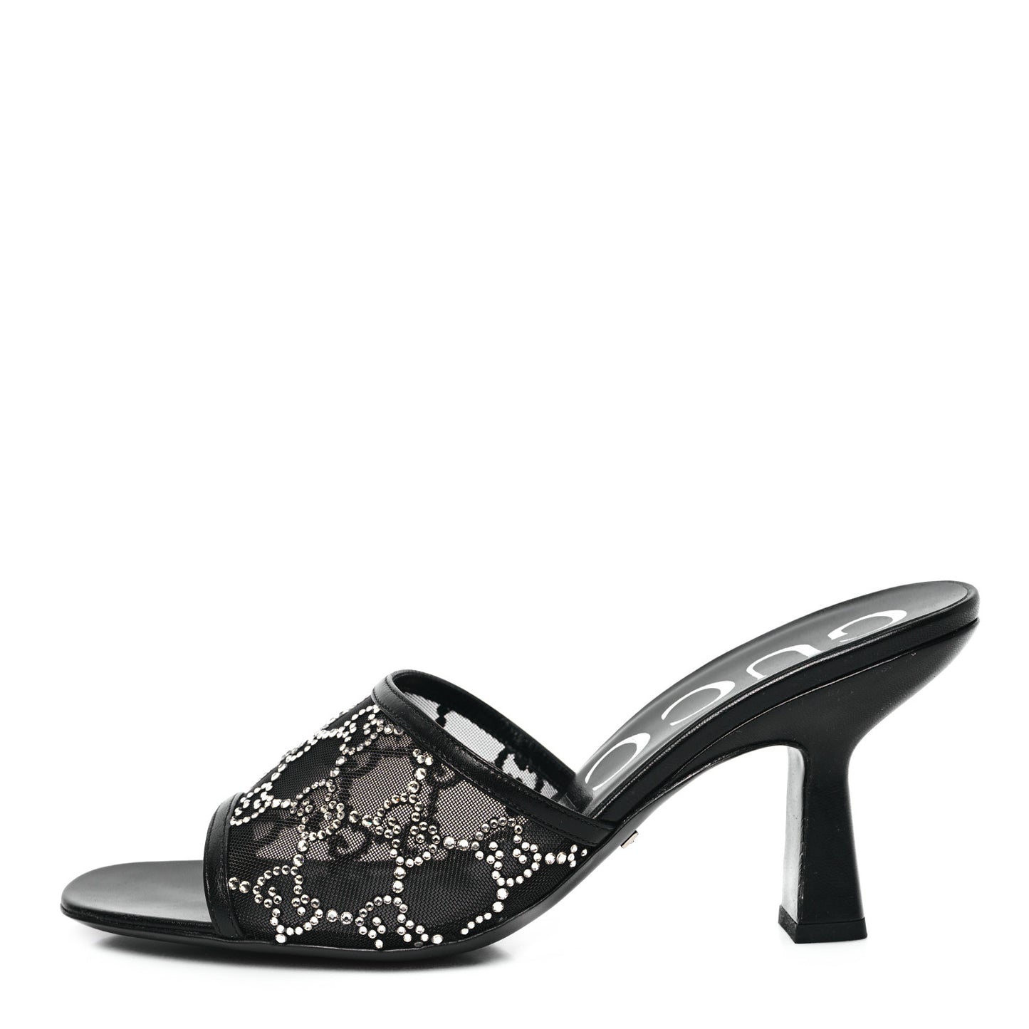 Tela Retino Nappa Crystal GG Monogram Square G 95mm Slide Sandals 38 Black