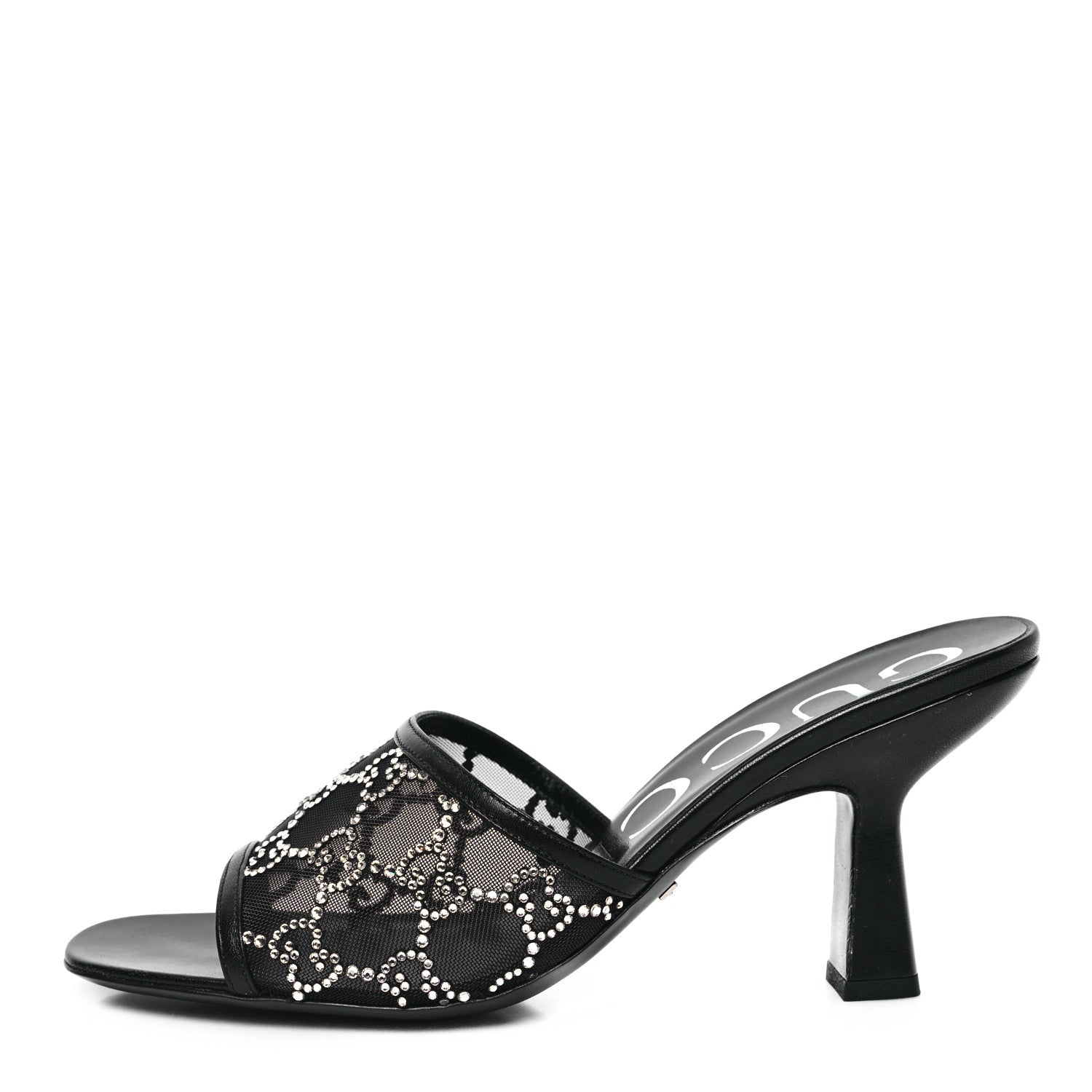 Gucci Tela Retino Nappa Crystal GG Monogram Square G 95mm Slide Sandals 38 Black 1 of 8