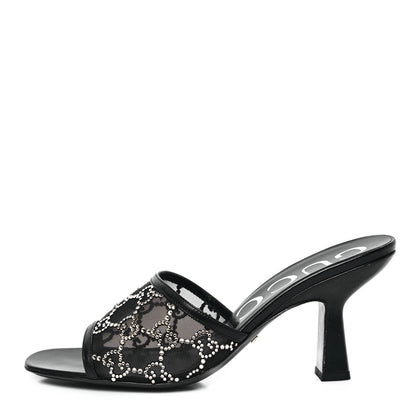 Gucci Tela Retino Nappa Crystal GG Monogram Square G 95mm Slide Sandals 38 Black 1 of 8
