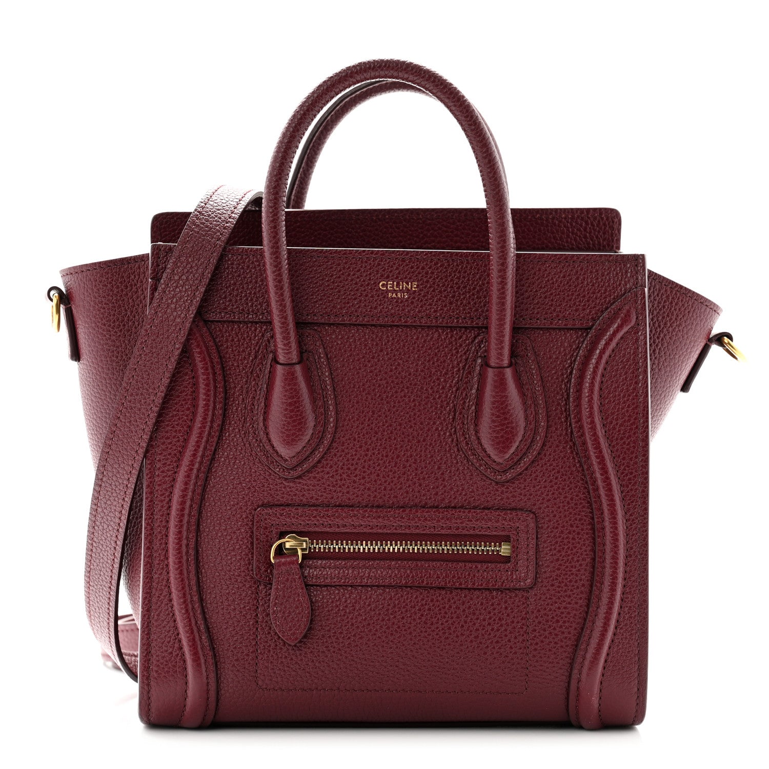 Celine Drummed Calfskin Nano Luggage Burgundy 1 of 12