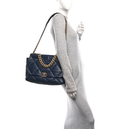 Chanel Goatskin Quilted Maxi Chanel 19 Flap Navy Blue 2 of 10