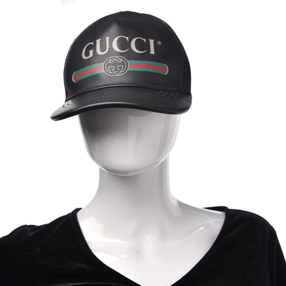 Gucci Grained Calfskin Logo Baseball Hat M 58 Black 2 of 7