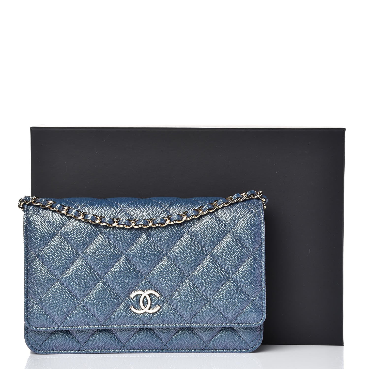Chanel Iridescent Caviar Quilted Wallet On Chain WOC Dark Blue 11 of 11