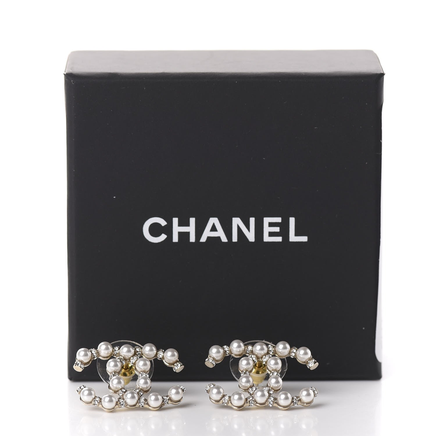 Chanel Pearl Crystal Nefertiti CC Earrings Gold 5 of 5