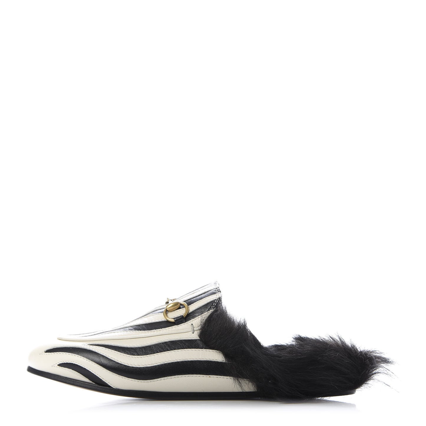 Malaga Kid Fur Zebra Inlay Womens Princetown Slippers 37 Mystic White Black