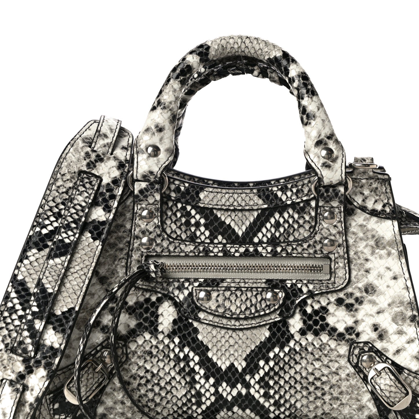 Grained Calfskin Snake Effect Neo Classic Silver Hardware Mini City Black White