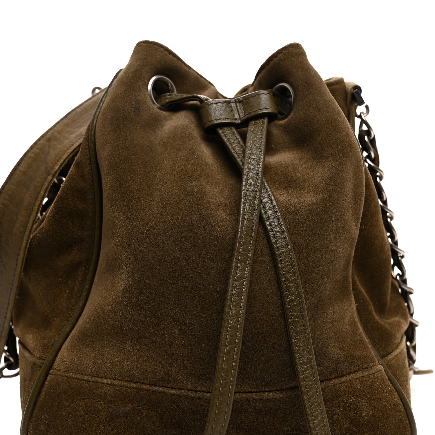 Chanel Suede Drawstring Bucket Bag Khaki 8 of 12