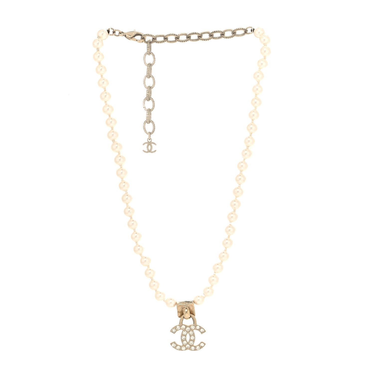 Chanel Pearl Crystal CC Short Logo Necklace Gold 2 of 5