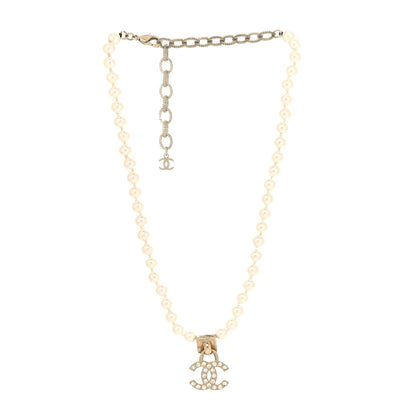 Chanel Pearl Crystal CC Short Logo Necklace Gold 2 of 5