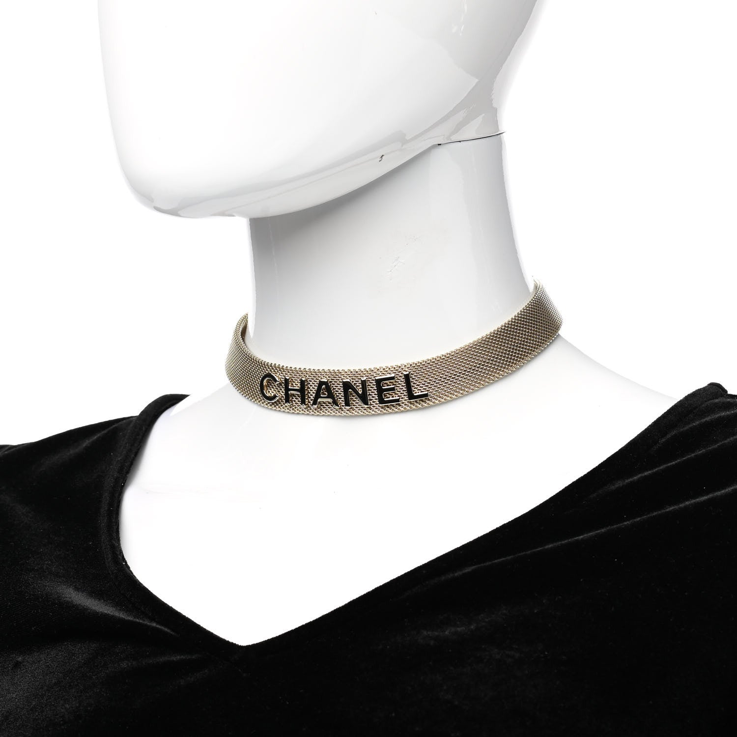 Chanel Mesh Ribbon Choker Necklace Gold 2 of 4