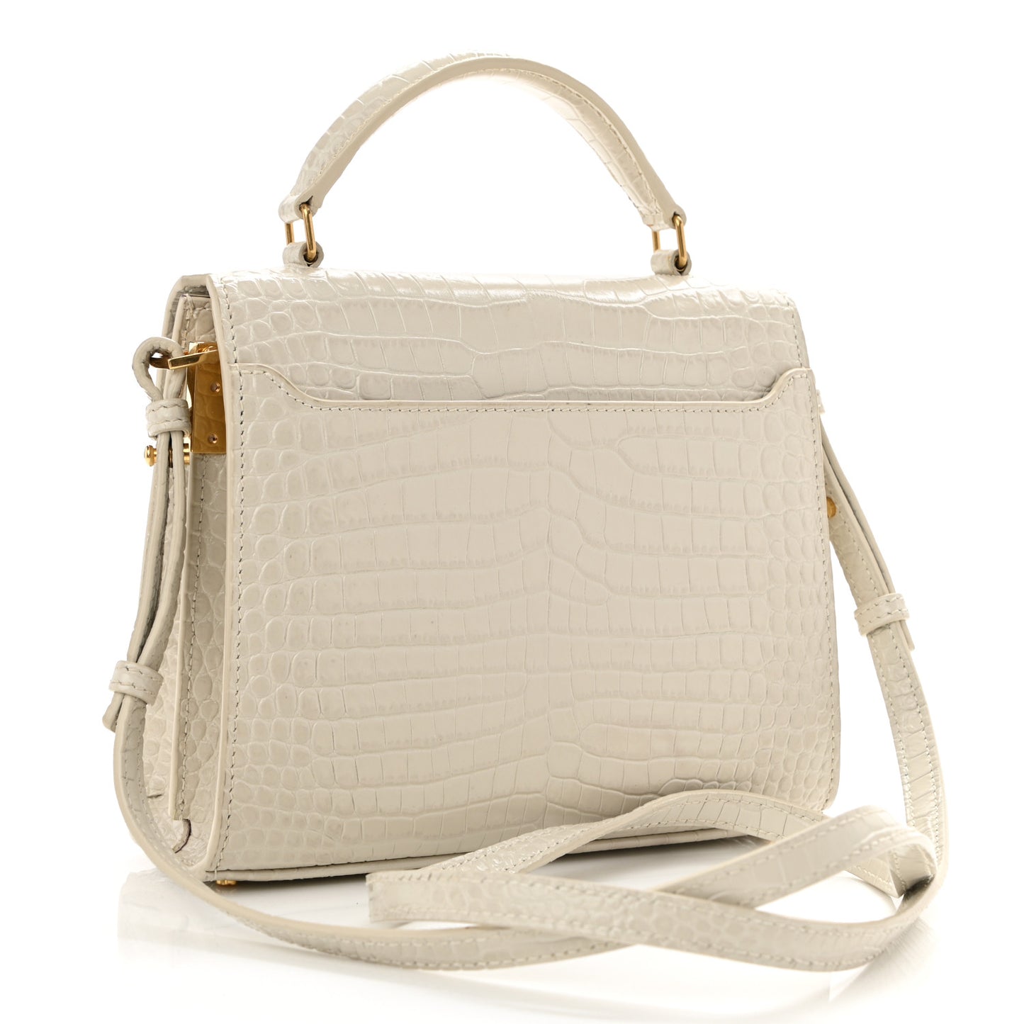 Crocodile Embossed Mini Classic Monogram Cassandra Top Handle Crema Soft