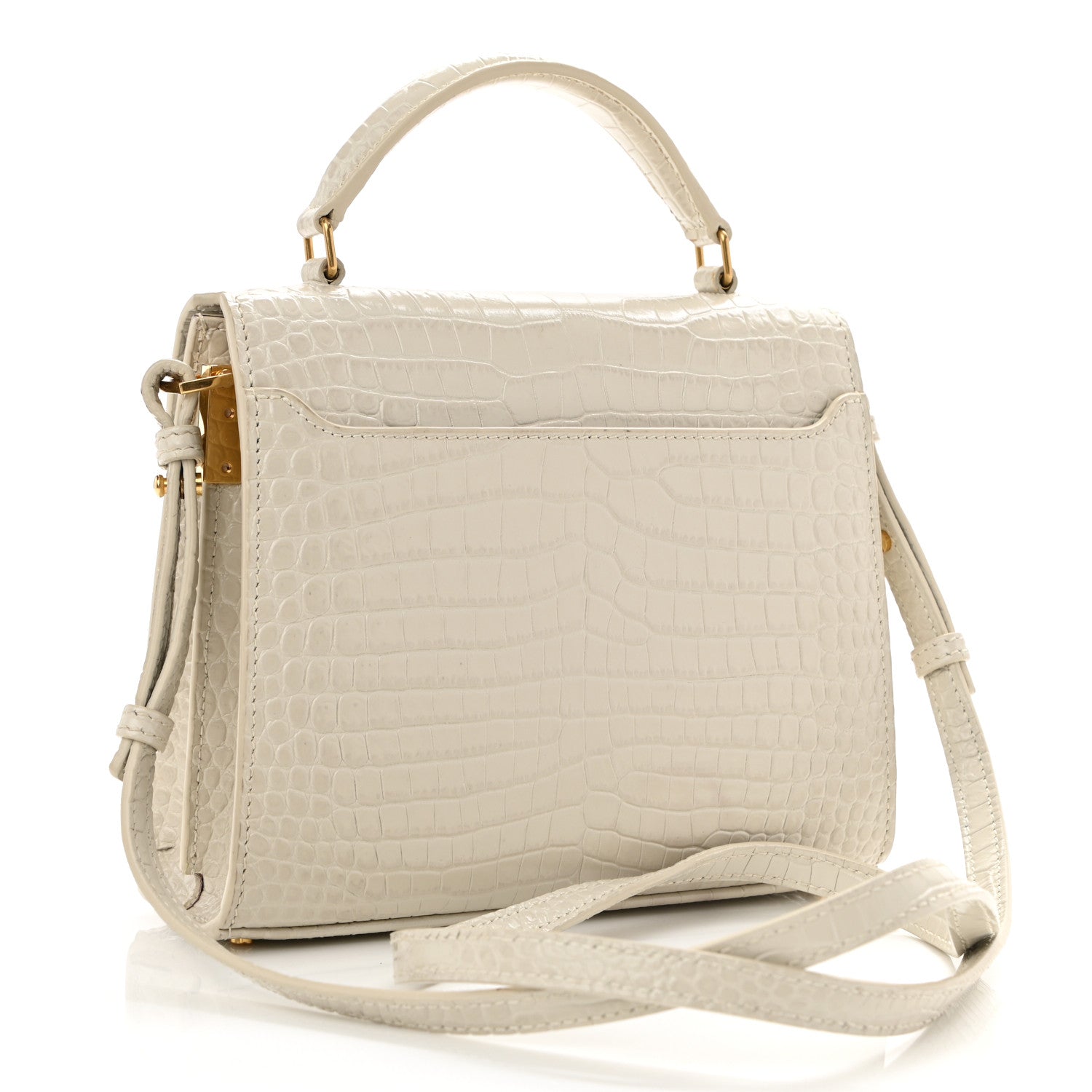 Saint Laurent Crocodile Embossed Mini Classic Monogram Cassandra Top Handle Crema Soft 3 of 12