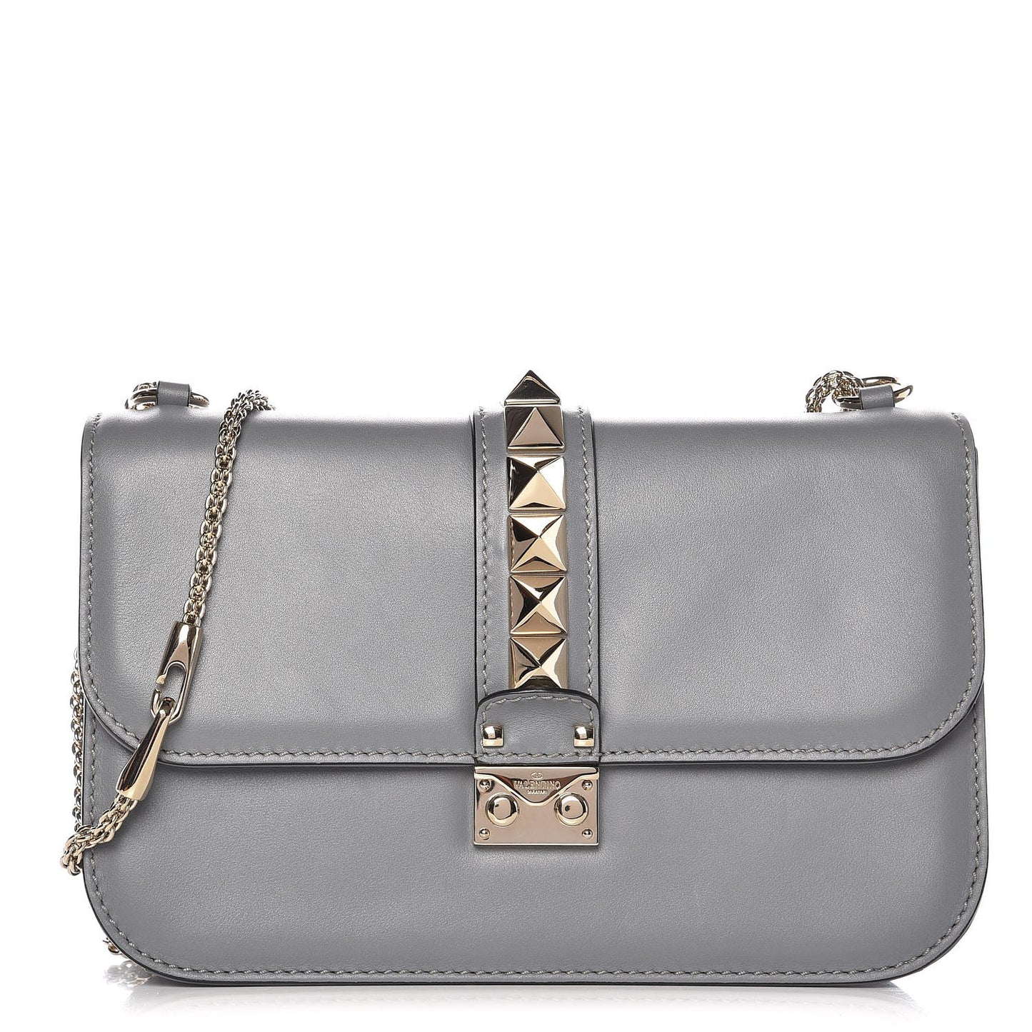 Vitello Medium Glam Lock Rockstud Flap Light Stone