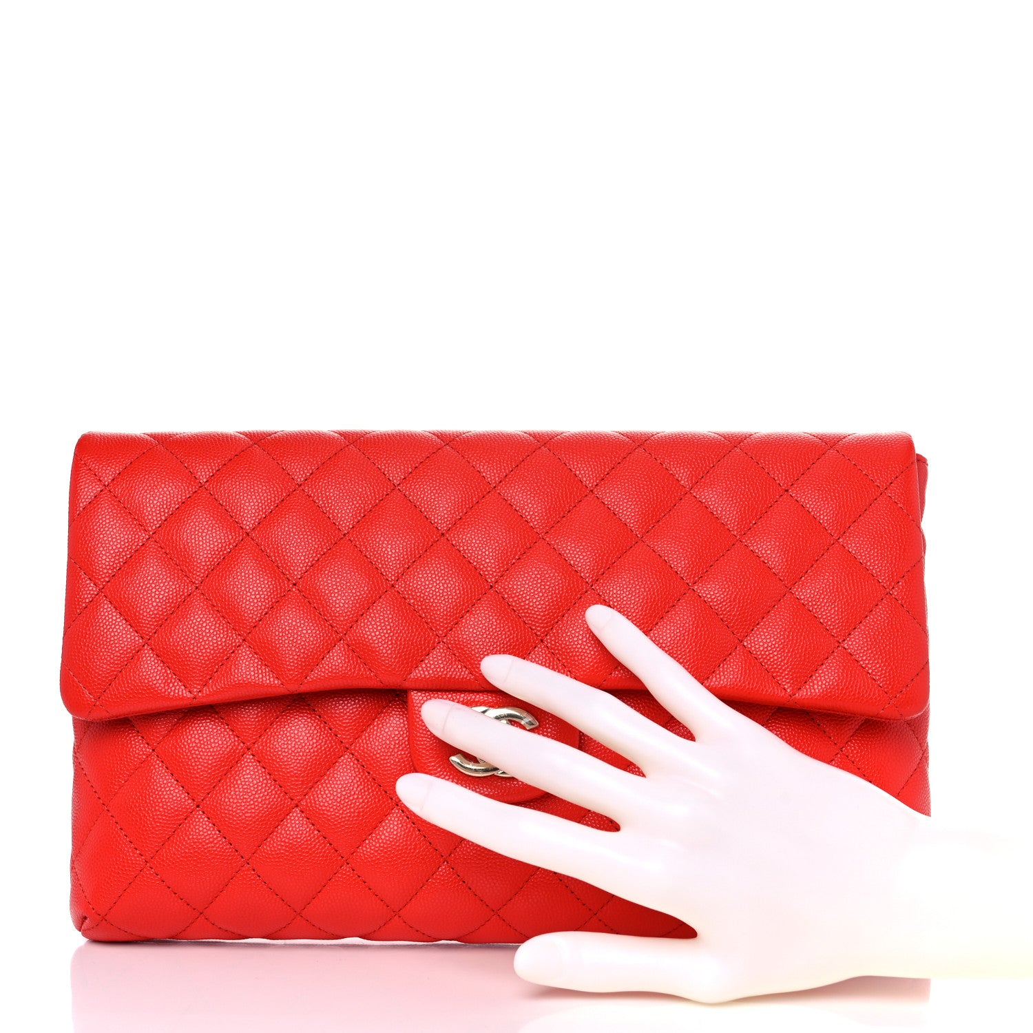 Chanel Caviar Quilted Flap Clutch Red 2 of 7