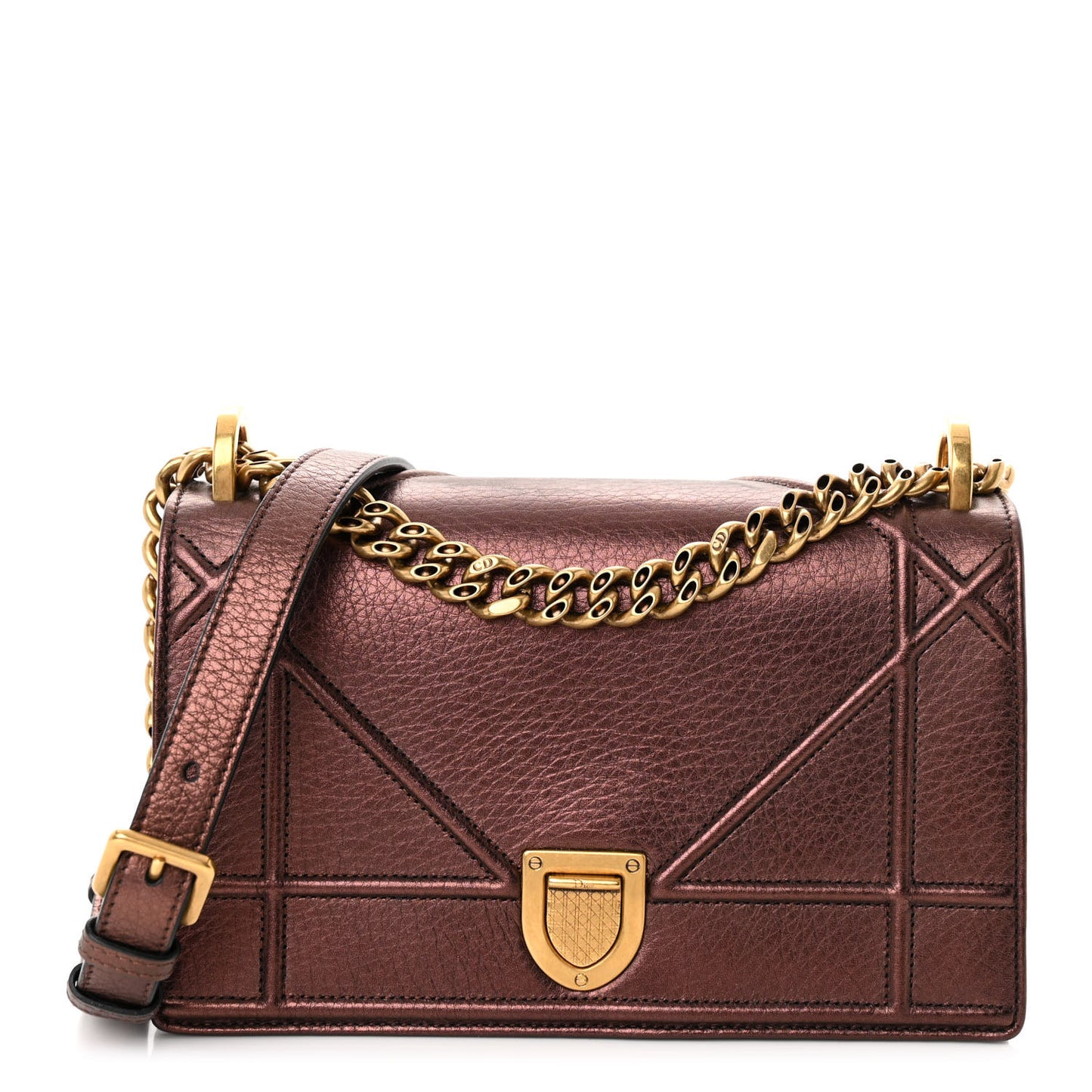 Metallic Grained Calfskin Small Diorama Flap Bag Noisette