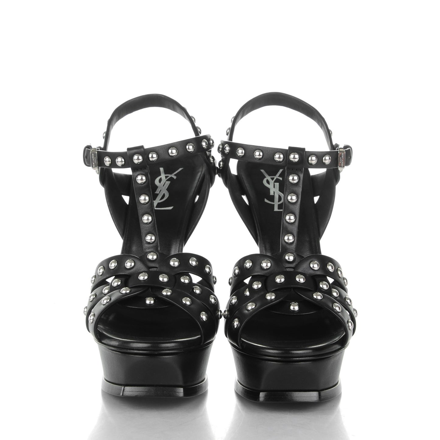 Calfskin Tribute 105 Studded Platform Sandals 38 Black