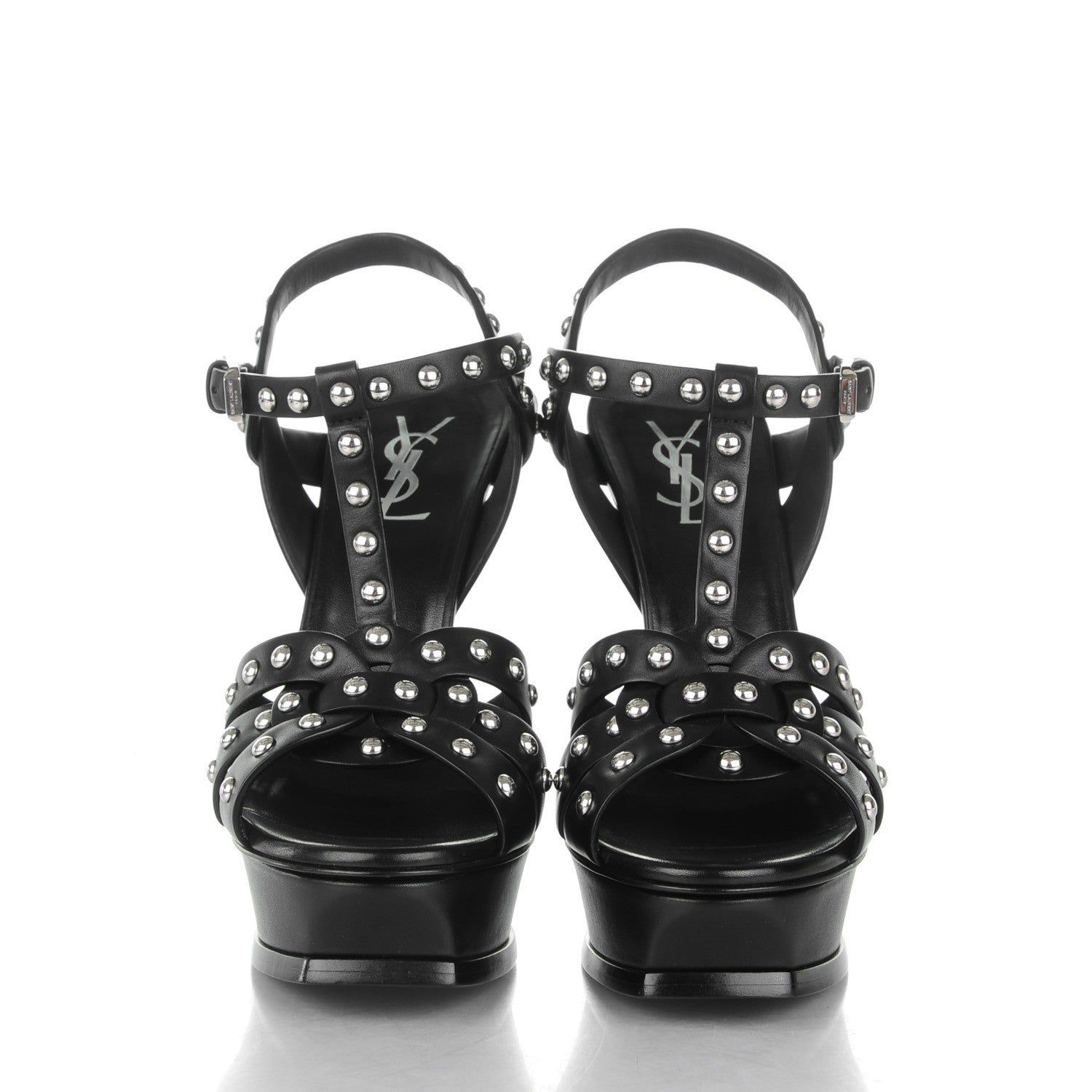 Saint Laurent Calfskin Tribute 105 Studded Platform Sandals 38 Black 2 of 6