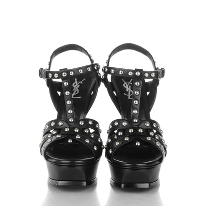 Saint Laurent Calfskin Tribute 105 Studded Platform Sandals 38 Black 2 of 6