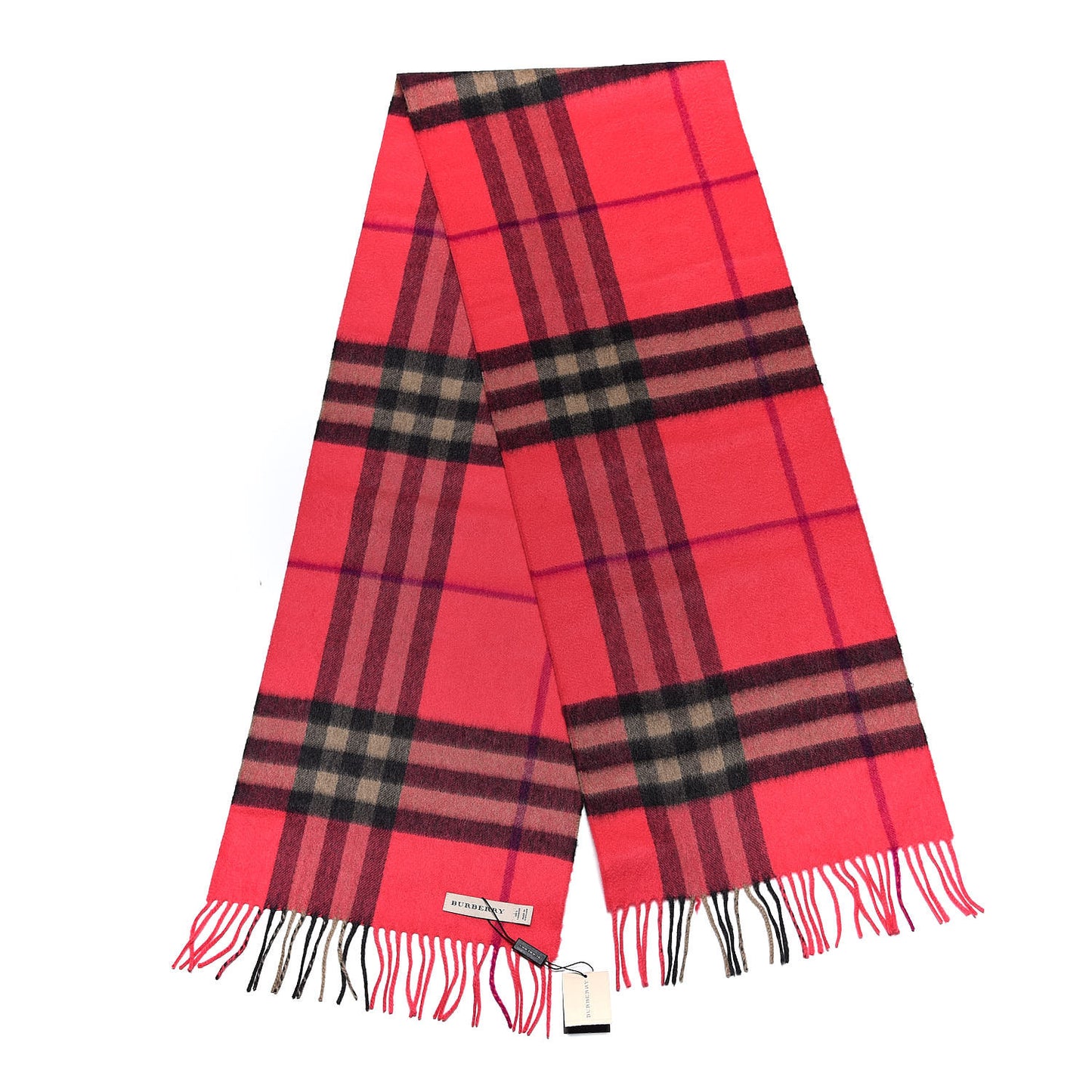 Cashmere Giant Check Fringe Scarf Pink Sweet Pea