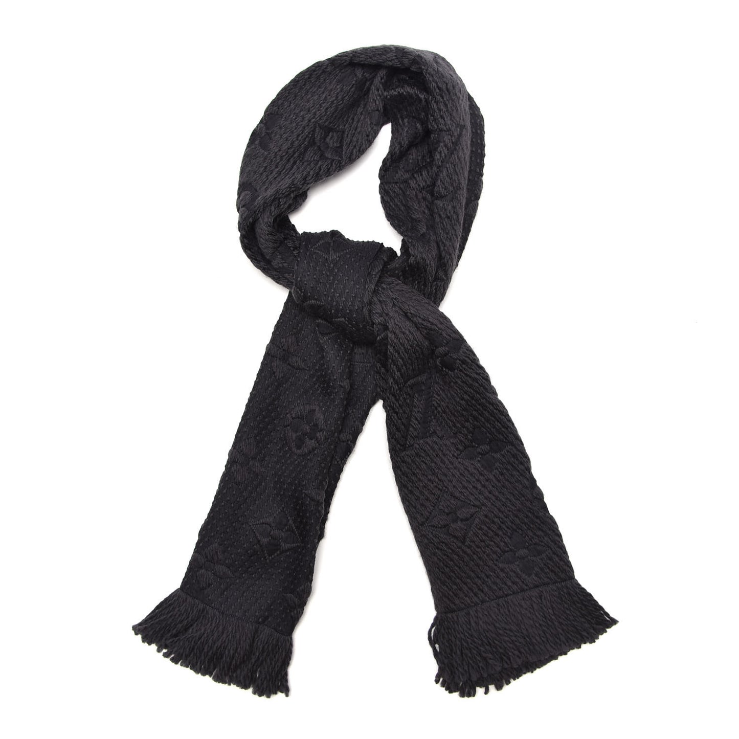 Wool Silk Logomania Scarf Black