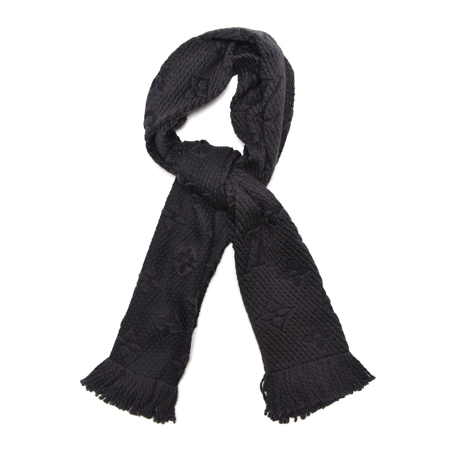 Louis Vuitton Wool Silk Logomania Scarf Black 1 of 4
