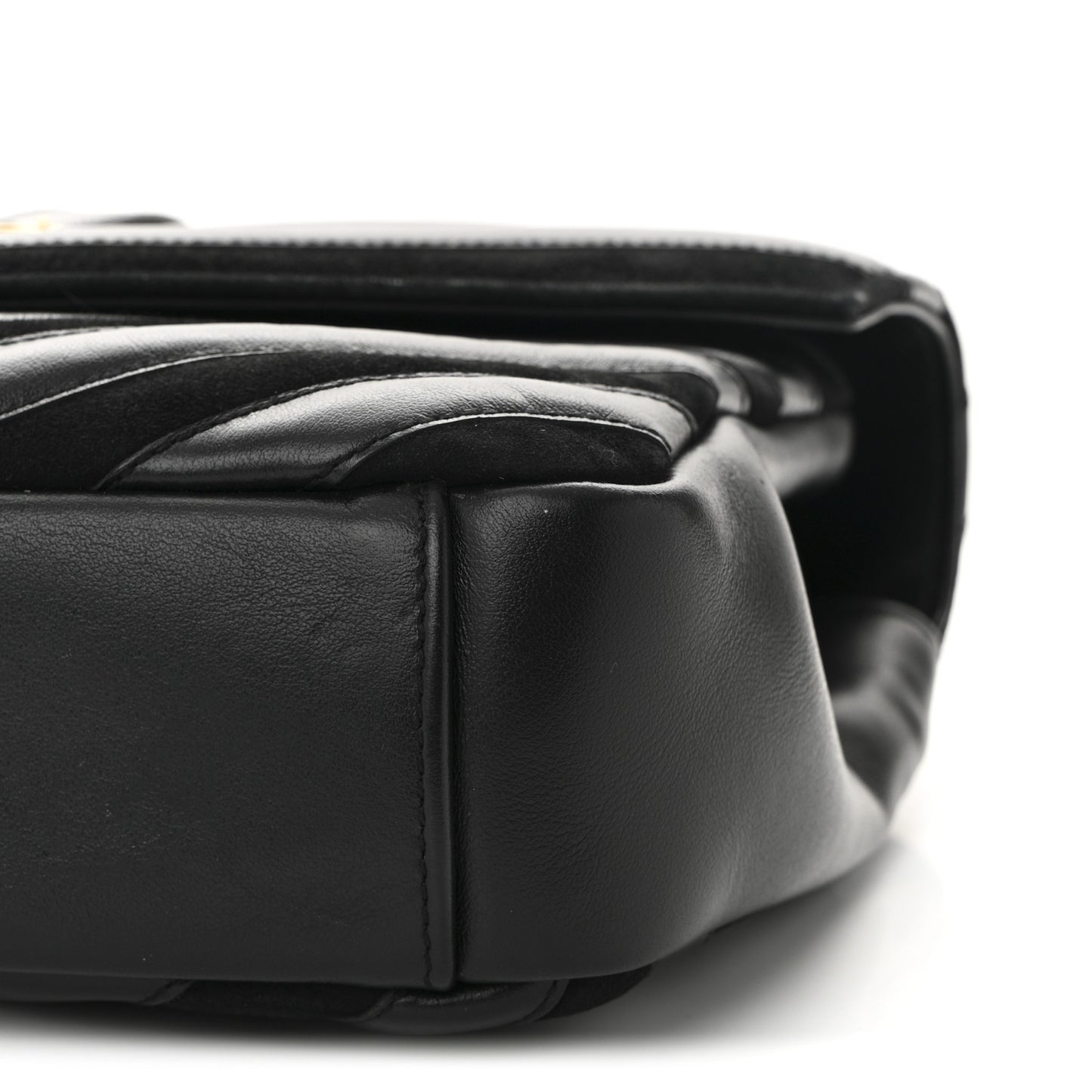 Calfskin Suede Matelasse Chevron Monogram Medium College Bag Black