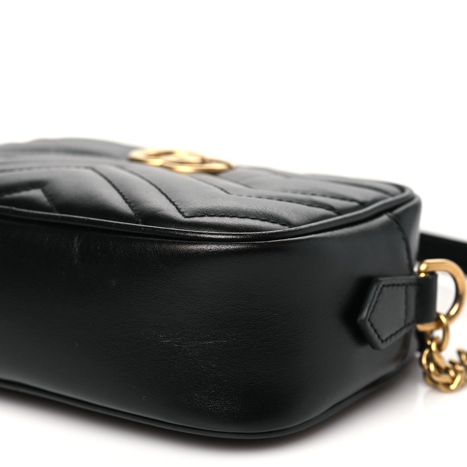Gucci Calfskin Matelasse Mini GG Marmont Chain Shoulder Bag Black 10 of 11
