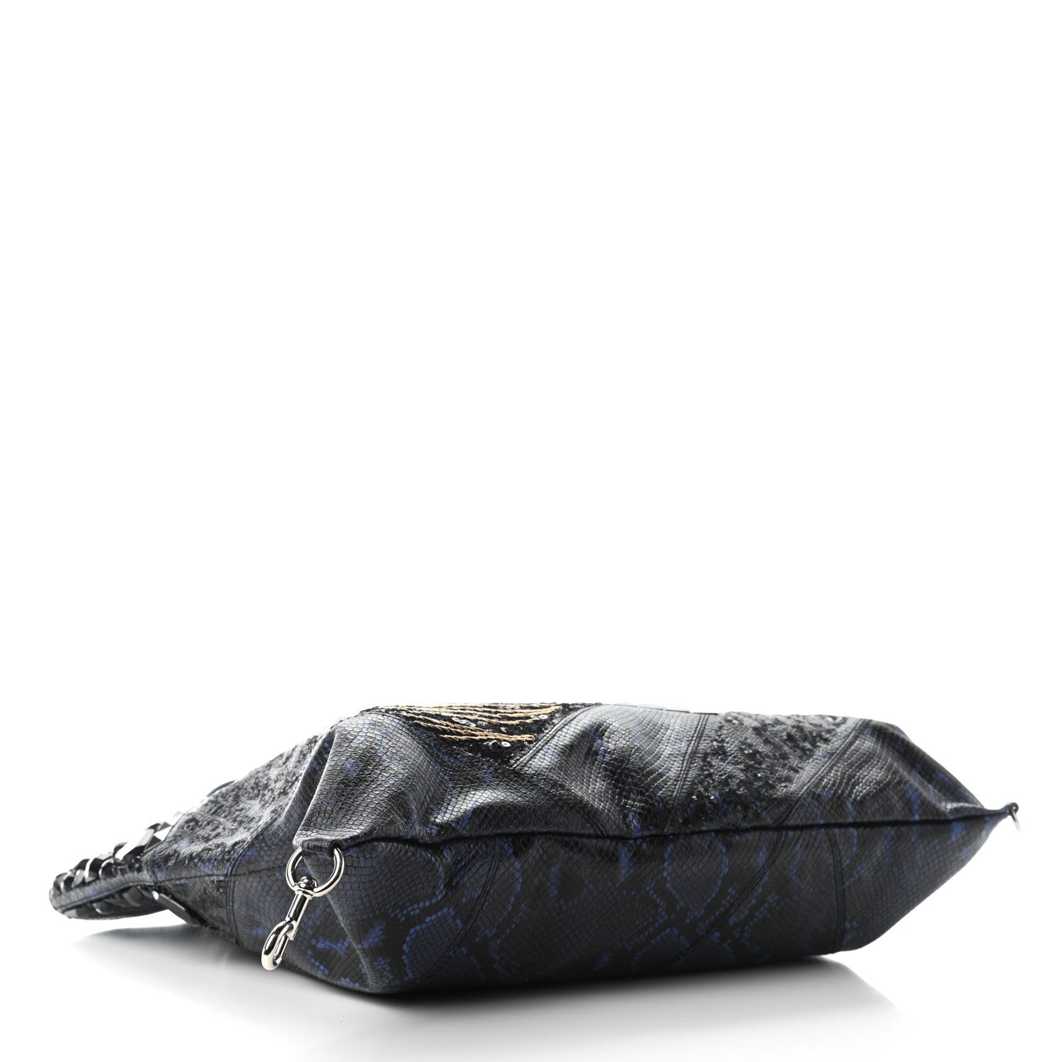 Marc Jacobs Calfskin Snakeskin Embossed Large Wingman Embellished Shopping Tote Blue Black 5 of 9
