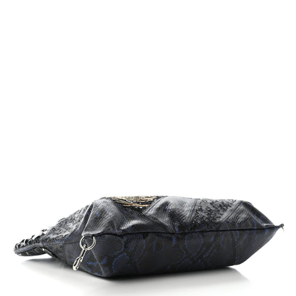 Marc Jacobs Calfskin Snakeskin Embossed Large Wingman Embellished Shopping Tote Blue Black 5 of 9